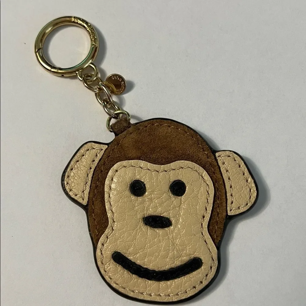 Michael Kors Leather & Suede Monkey Face Bag Charm or Keychain with gold tone